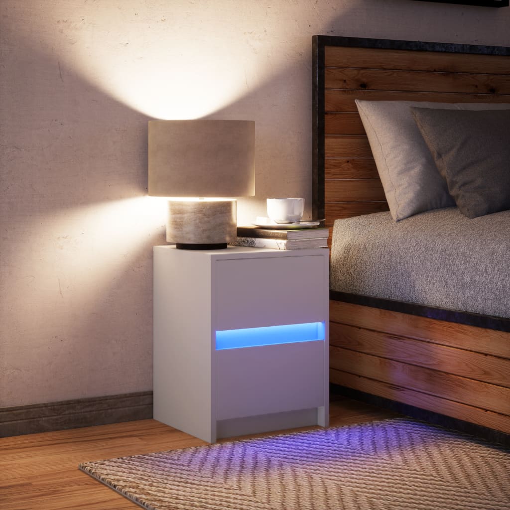 vidaXL Szafka nocna z LED, biała, materiał drewnopochodny
