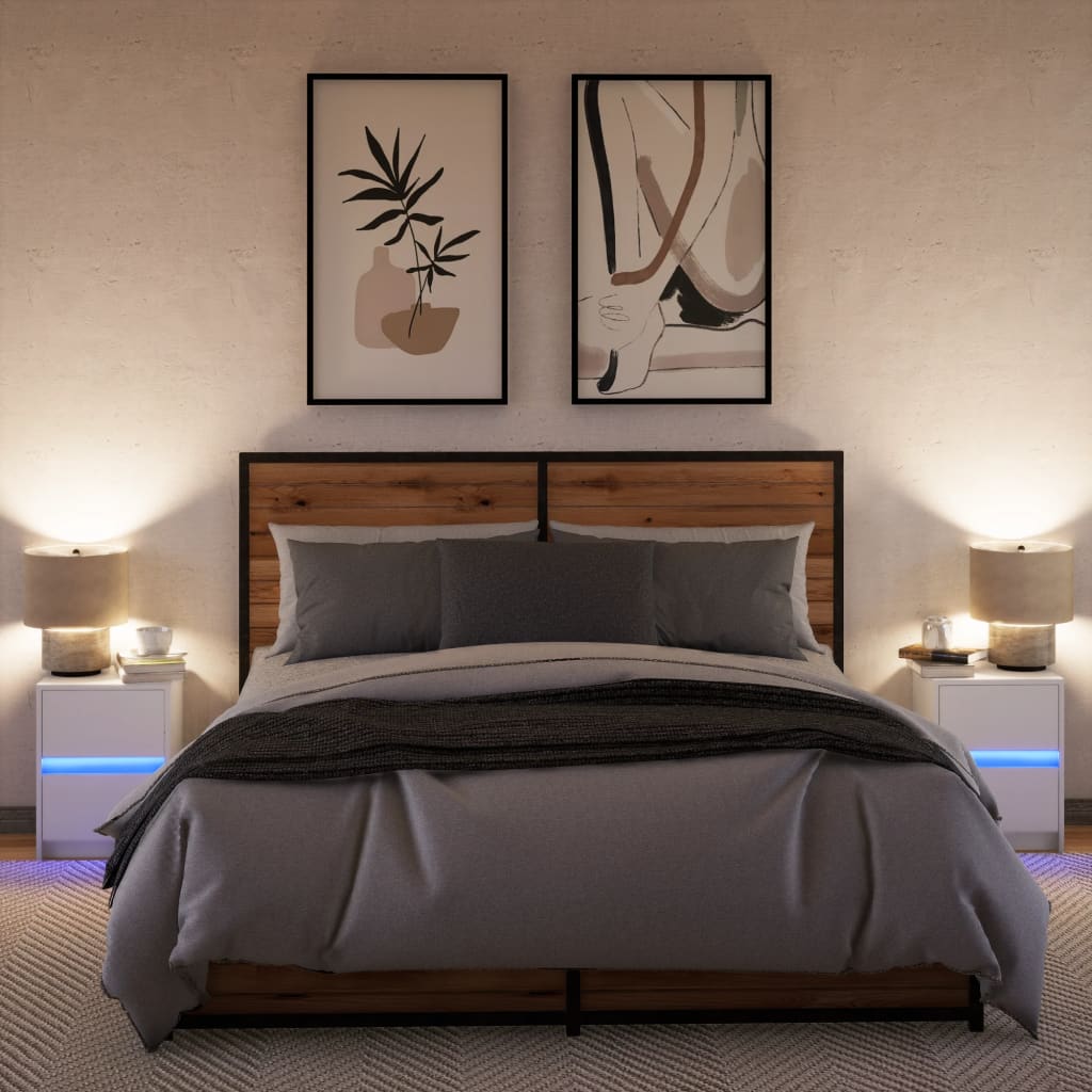 vidaXL Szafki nocne z LED, 2 szt., białe, materiał drewnopochodny