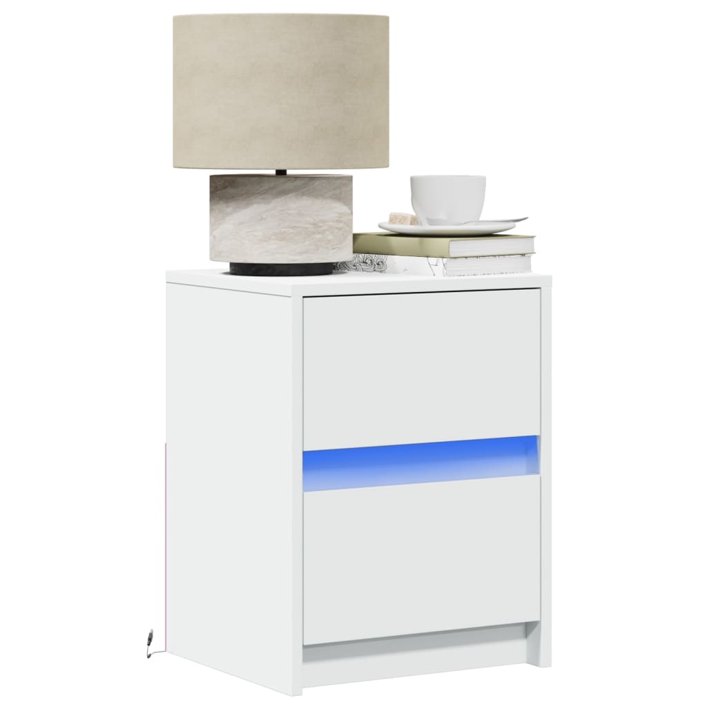 vidaXL Szafki nocne z LED, 2 szt., białe, materiał drewnopochodny