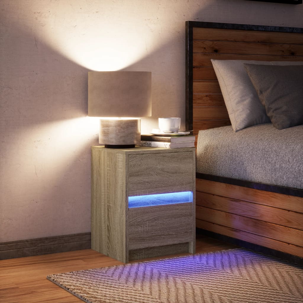 vidaXL Szafka nocna z LED, kolor dąb sonoma, materiał drewnopochodny