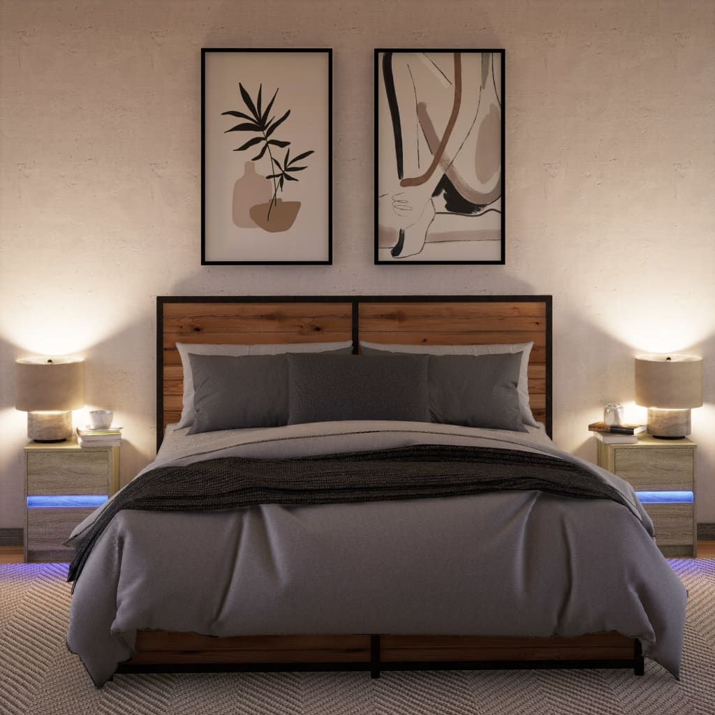 vidaXL Szafki nocne z LED, 2 szt., dąb sonoma, materiał drewnopochodny