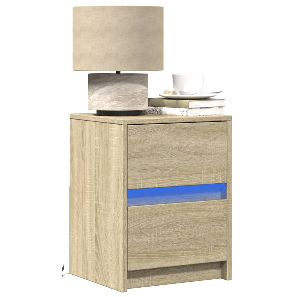 vidaXL Szafki nocne z LED, 2 szt., dąb sonoma, materiał drewnopochodny