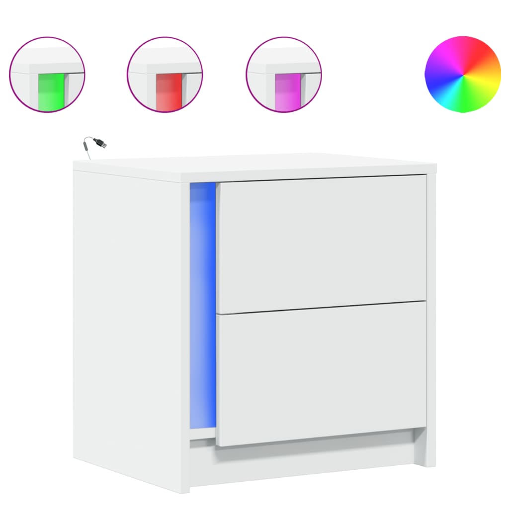 vidaXL Szafki nocne z LED, 2 szt., białe, materiał drewnopochodny