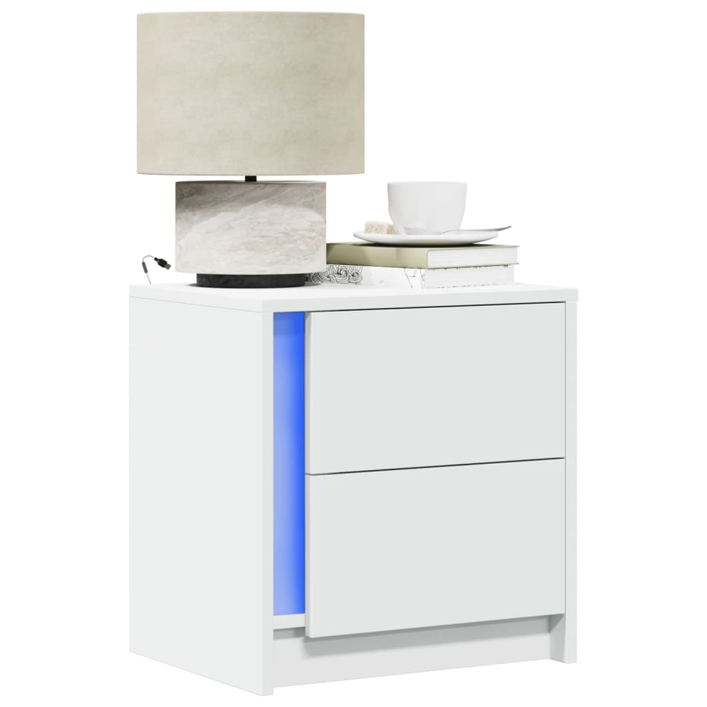 vidaXL Szafki nocne z LED, 2 szt., białe, materiał drewnopochodny