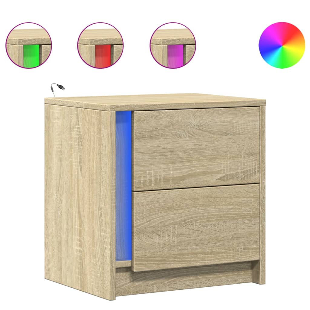 vidaXL Szafki nocne z LED, 2 szt., dąb sonoma, materiał drewnopochodny