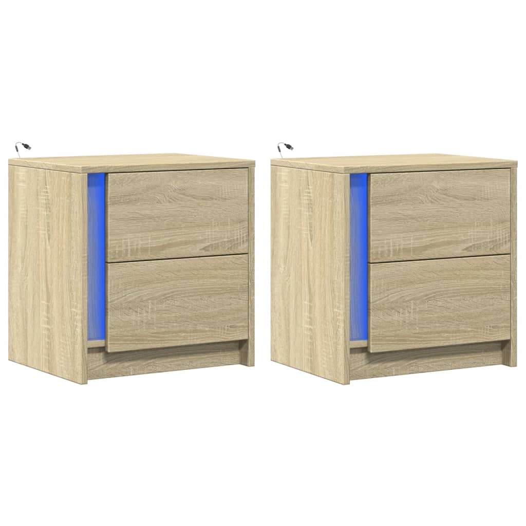 vidaXL Szafki nocne z LED, 2 szt., dąb sonoma, materiał drewnopochodny