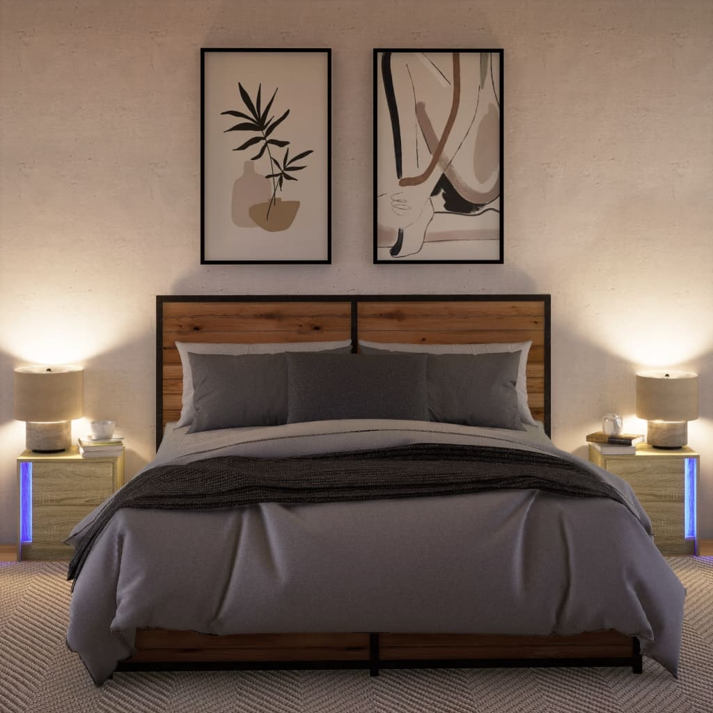 vidaXL Szafki nocne z LED, 2 szt., dąb sonoma, materiał drewnopochodny