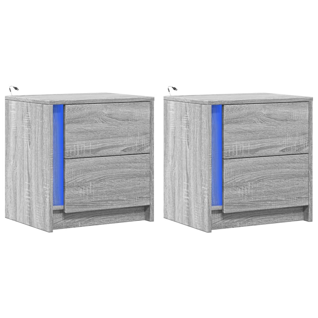 vidaXL Szafki nocne z oświetleniem LED, 2 szt., szary dąb sonoma