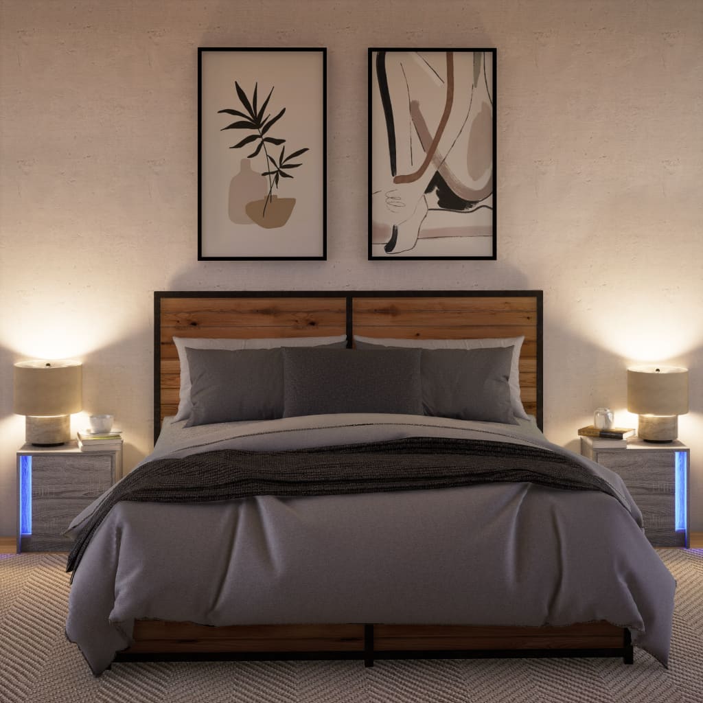 vidaXL Szafki nocne z oświetleniem LED, 2 szt., szary dąb sonoma