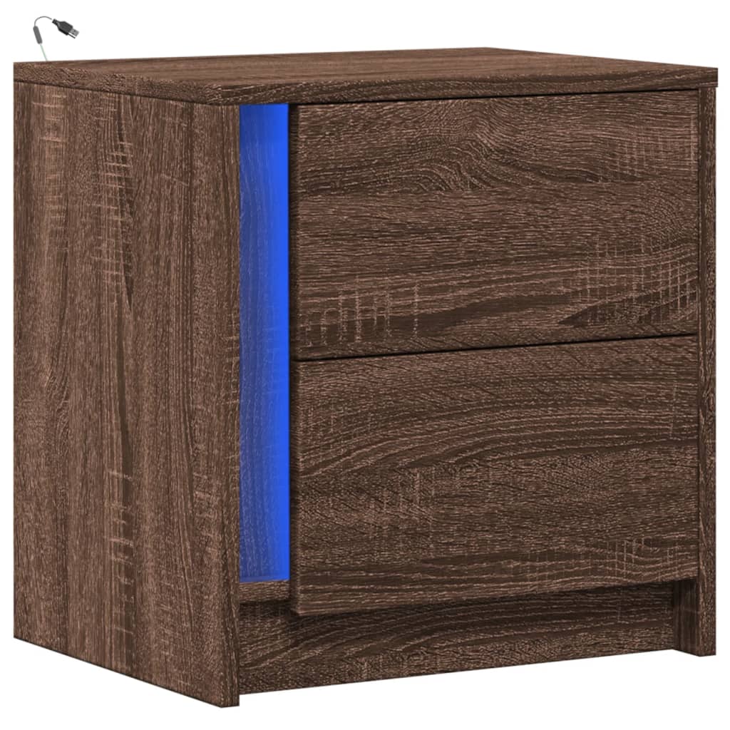 vidaXL Szafka nocna z LED, kolor brązowy dąb, materiał drewnopochodny