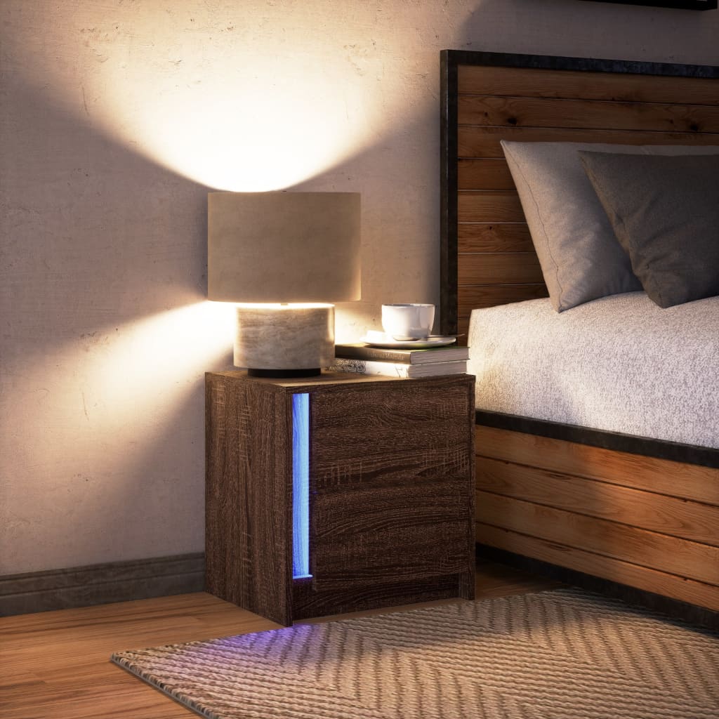 vidaXL Szafka nocna z LED, kolor brązowy dąb, materiał drewnopochodny