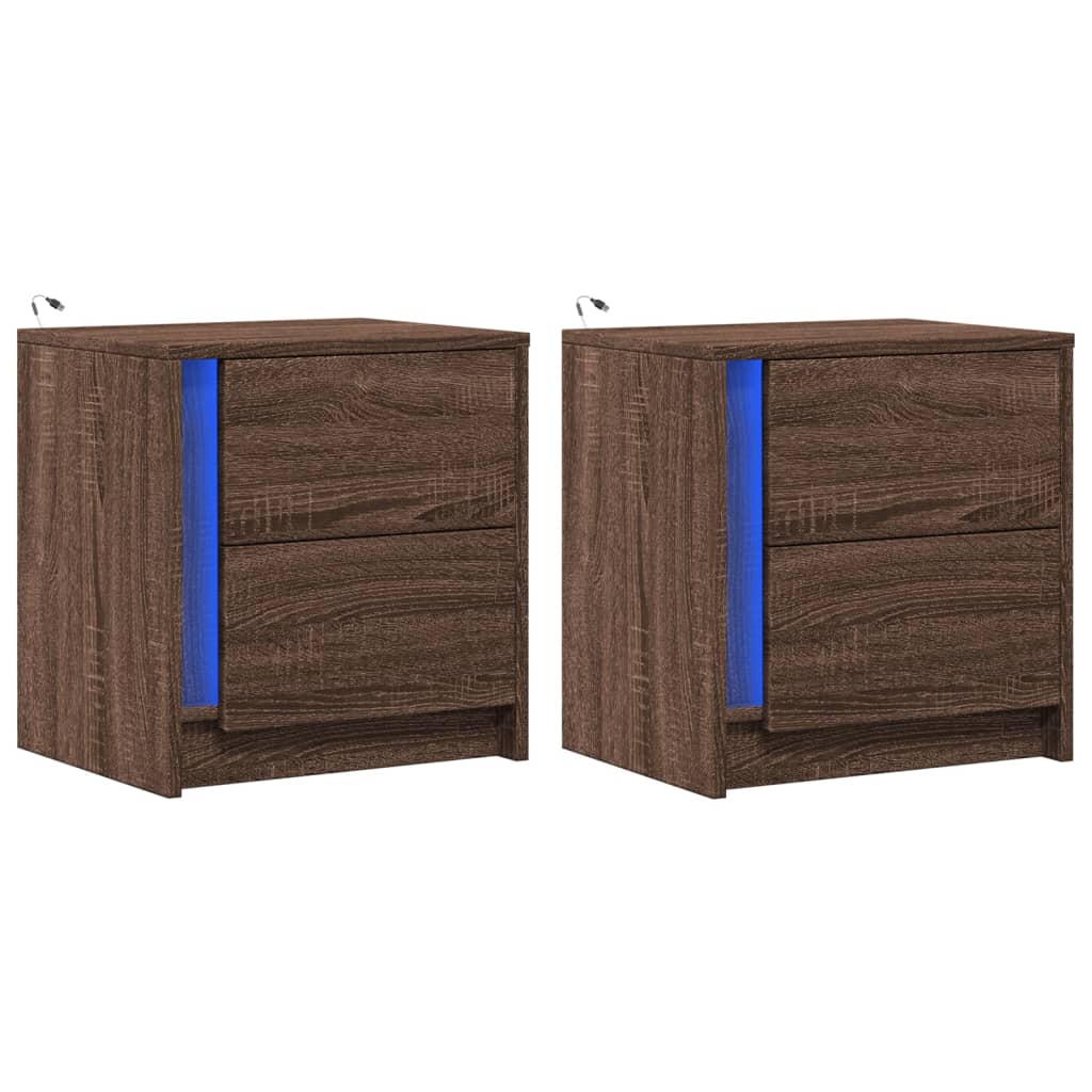 vidaXL Szafki nocne z oświetleniem LED, 2 szt., kolor brązowy dąb