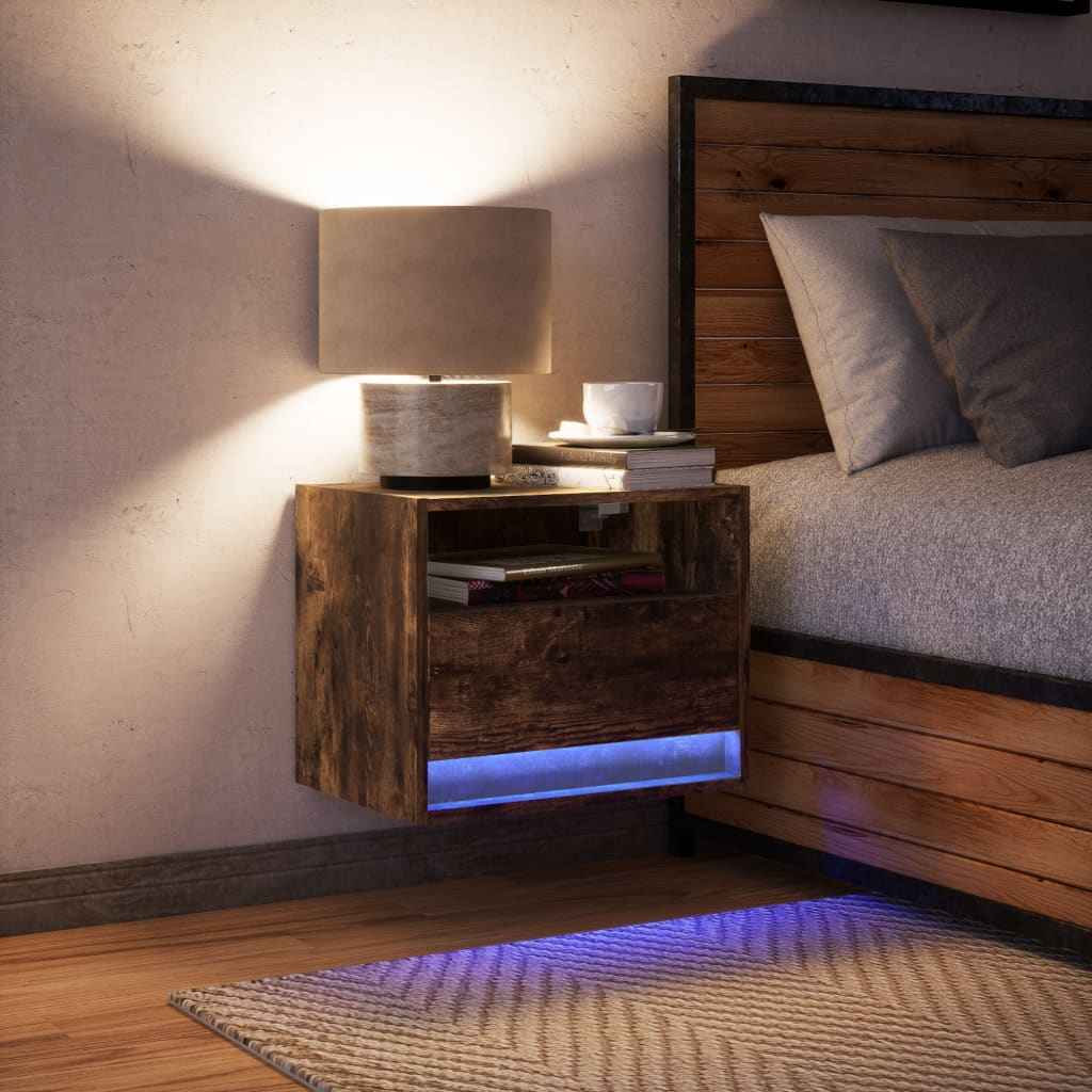 vidaXL Wisząca szafka nocna z podświetleniem LED, przydymiony dąb
