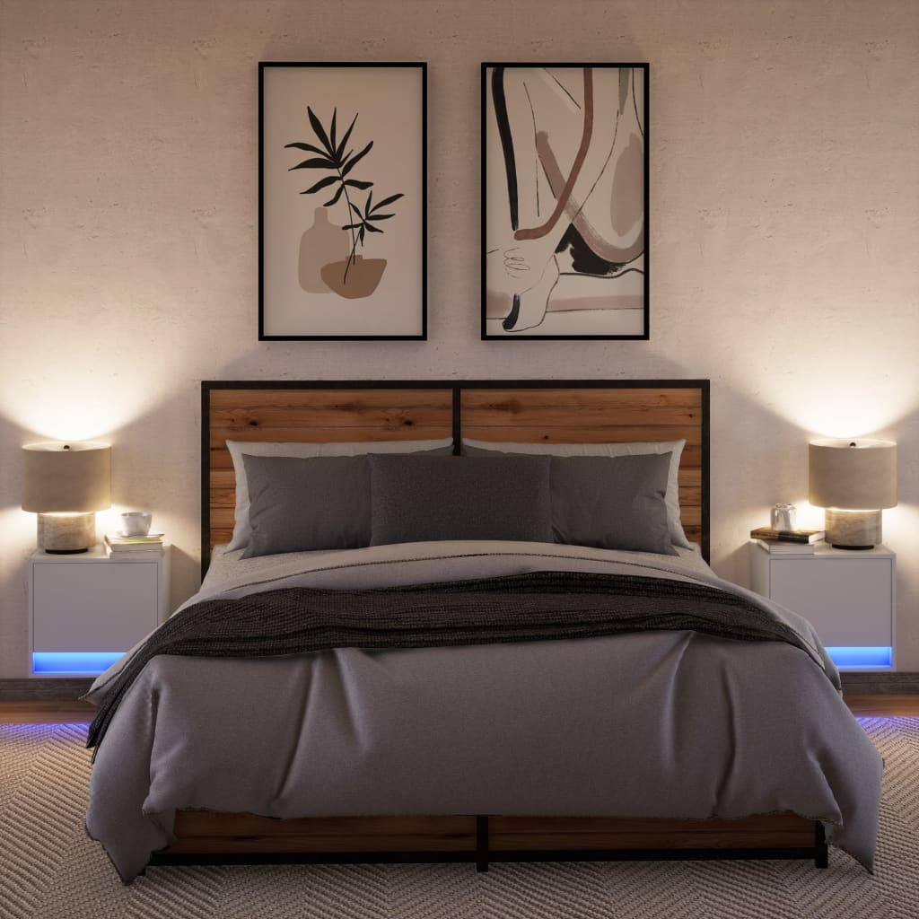 vidaXL Wiszące szafki nocne z LED, 2 szt., białe