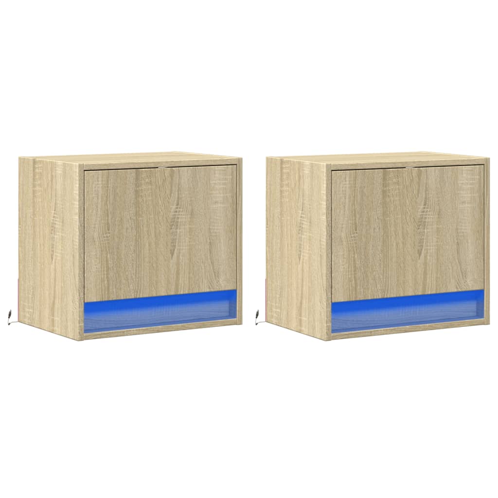 vidaXL Wiszące szafki nocne z LED, 2 szt., dąb sonoma