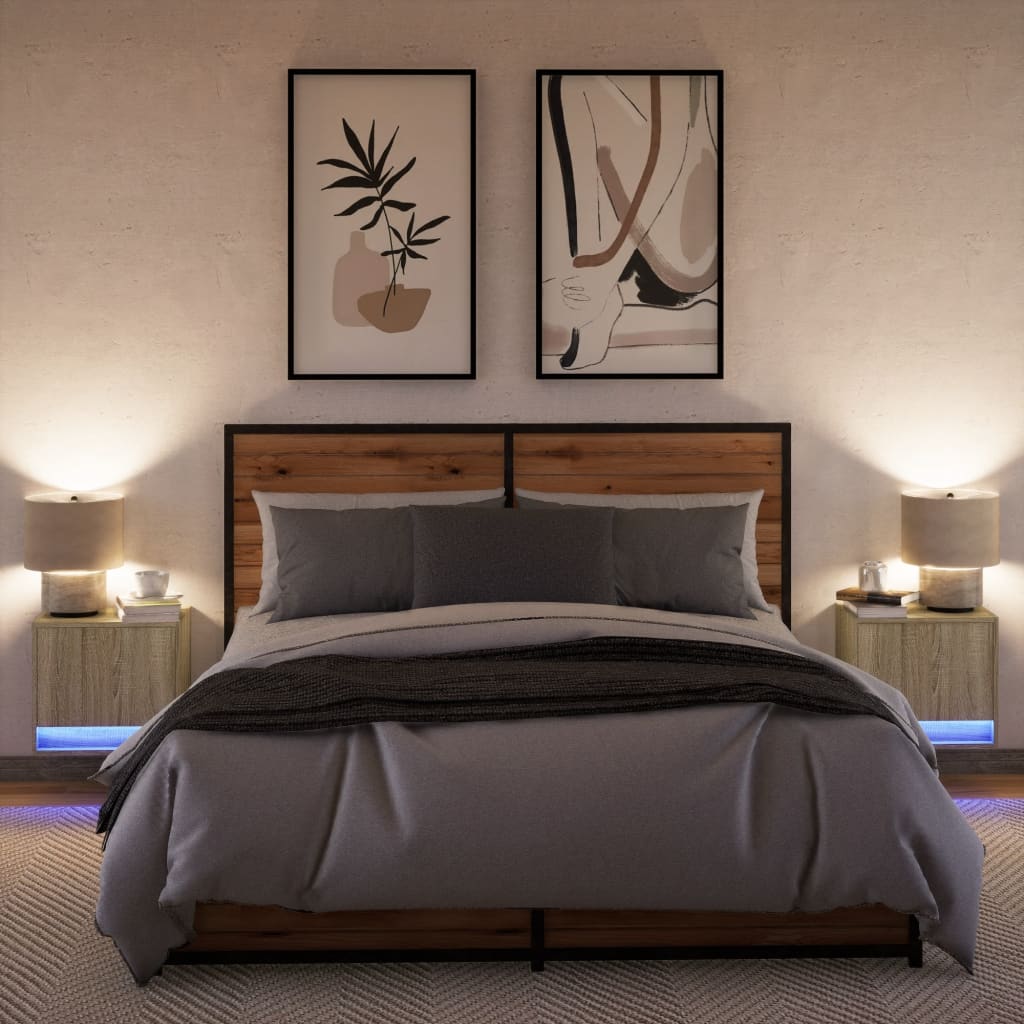 vidaXL Wiszące szafki nocne z LED, 2 szt., dąb sonoma