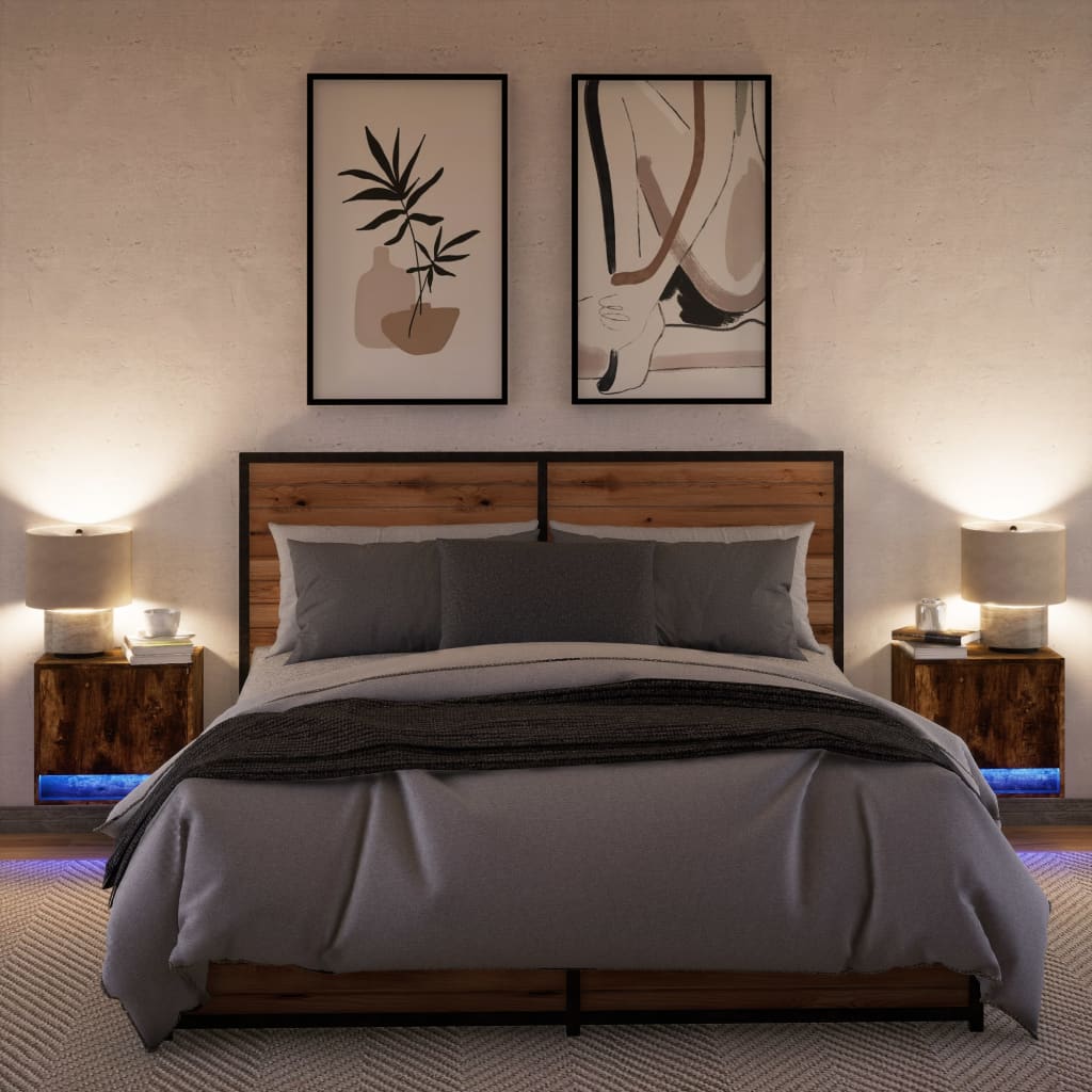 vidaXL Wiszące szafki nocne z LED, 2 szt., przydymiony dąb