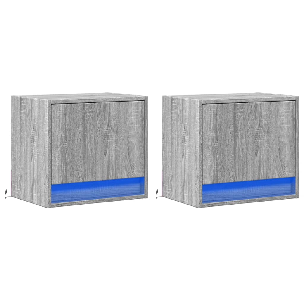 vidaXL Wiszące szafki nocne z LED, 2 szt., szary dąb sonoma