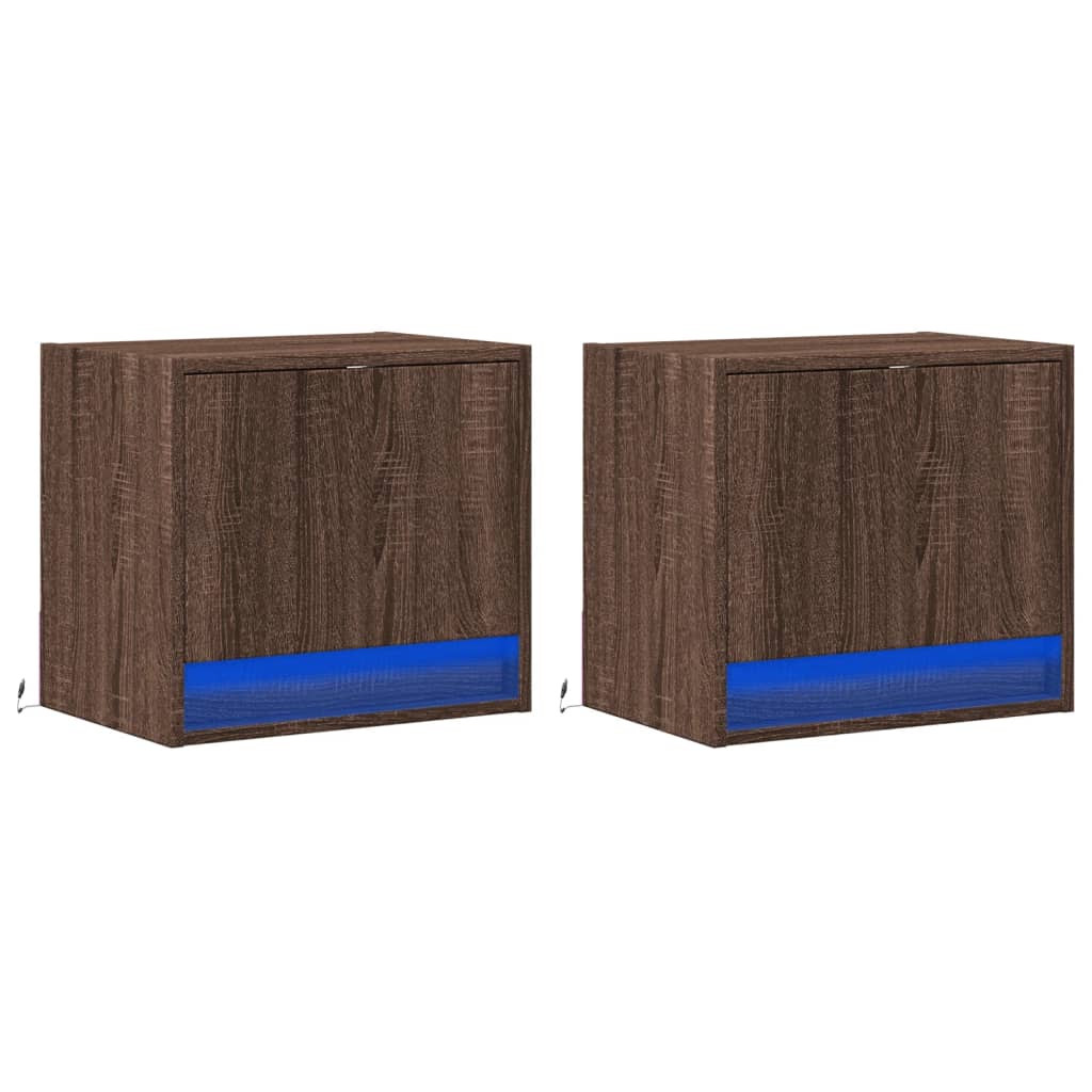 vidaXL Wiszące szafki nocne z LED, 2 szt., brązowy dąb