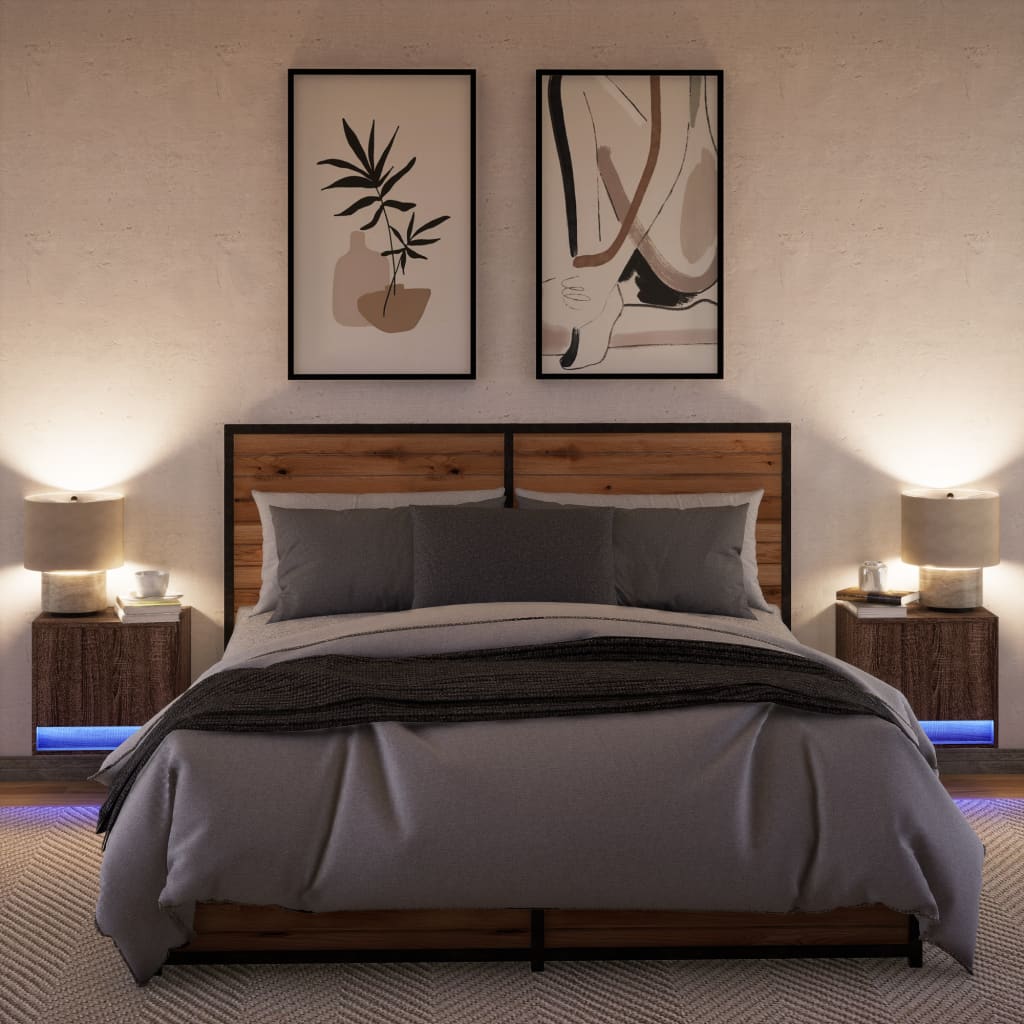 vidaXL Wiszące szafki nocne z LED, 2 szt., brązowy dąb