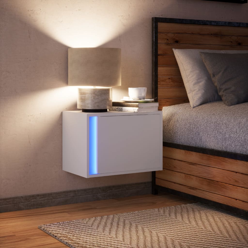 vidaXL Wisząca szafka nocna z podświetleniem LED, biała