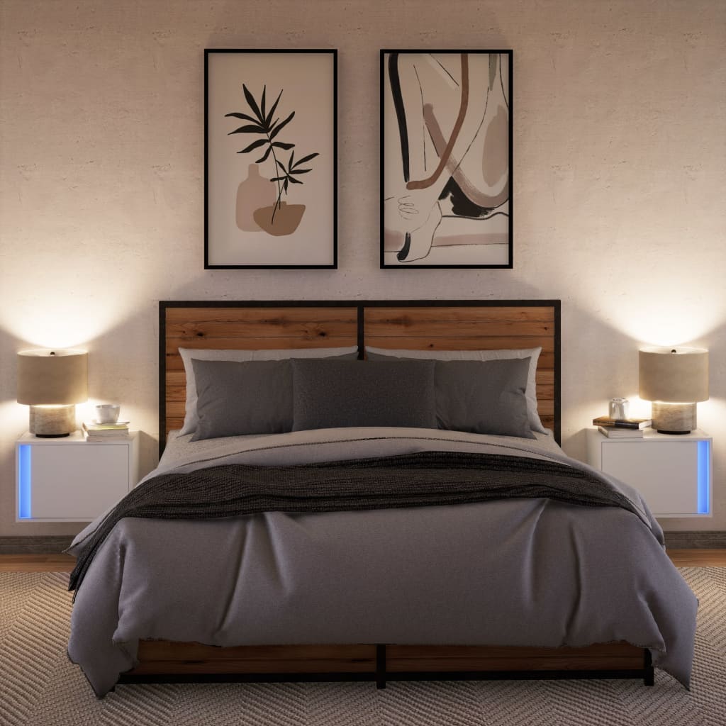 vidaXL Wiszące szafki nocne z LED, 2 szt., białe