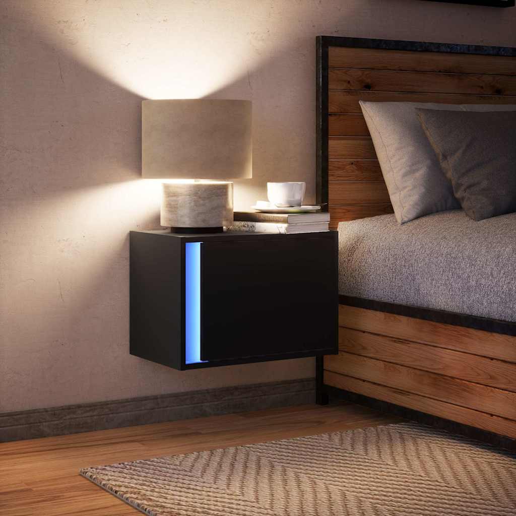 vidaXL Wisząca szafka nocna z podświetleniem LED, czarna
