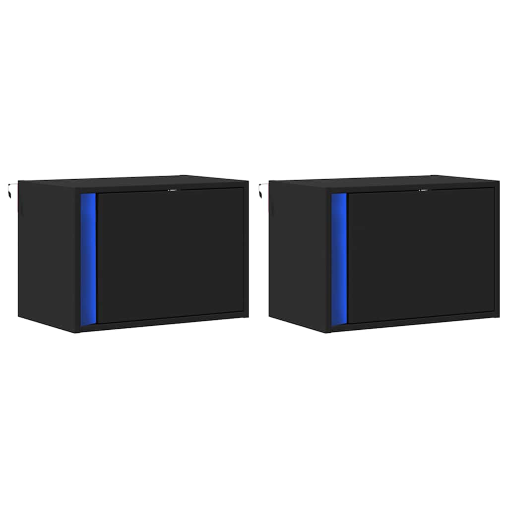 vidaXL Wiszące szafki nocne z LED, 2 szt., czarne