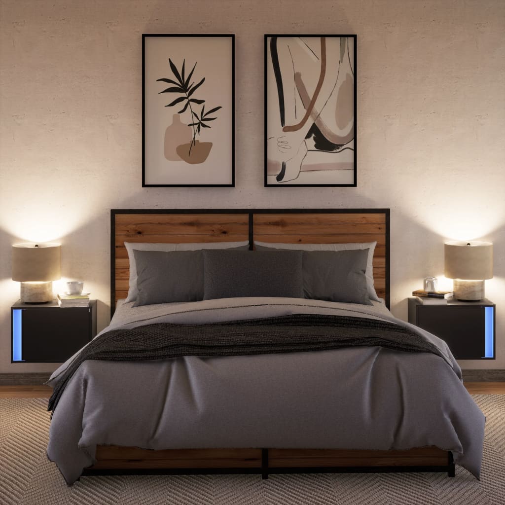 vidaXL Wiszące szafki nocne z LED, 2 szt., czarne