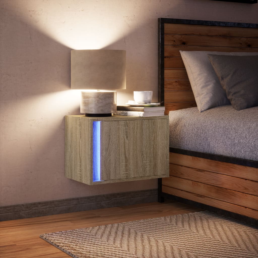 vidaXL Wisząca szafka nocna z podświetleniem LED, dąb sonoma