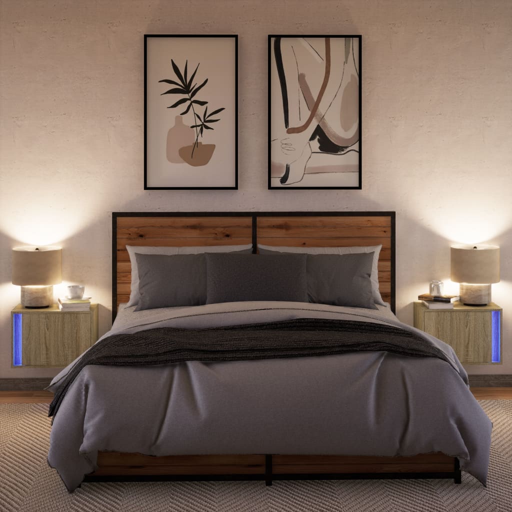 vidaXL Wiszące szafki nocne z LED, 2 szt., dąb sonoma