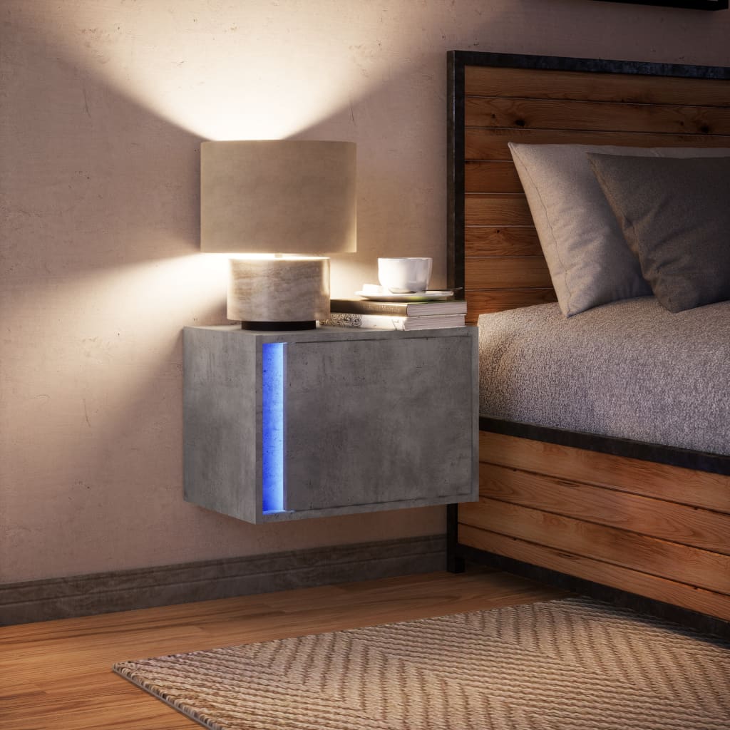 vidaXL Wisząca szafka nocna z podświetleniem LED, szarość betonu