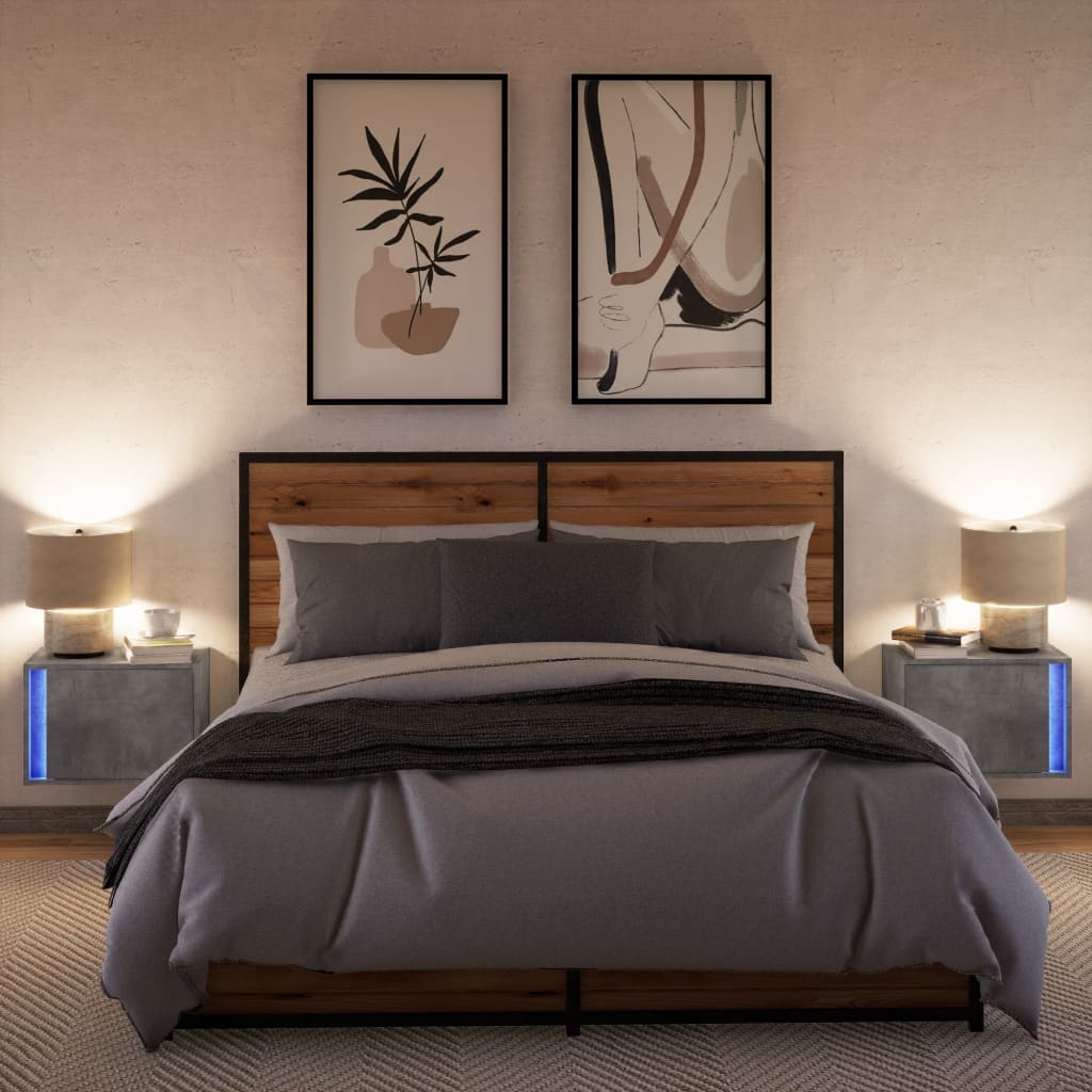 vidaXL Wiszące szafki nocne z LED, 2 szt., szarość betonu