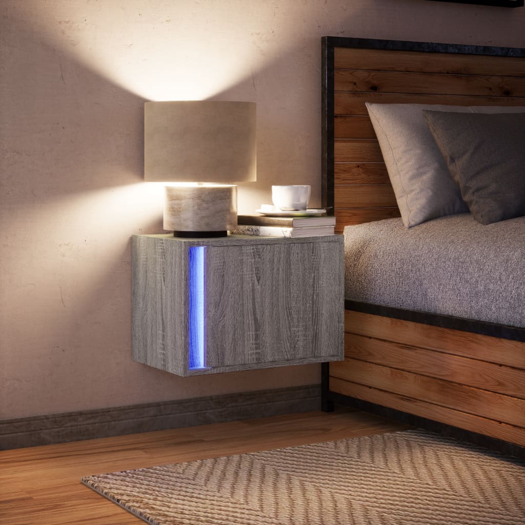 vidaXL Wisząca szafka nocna z podświetleniem LED, szary dąb sonoma