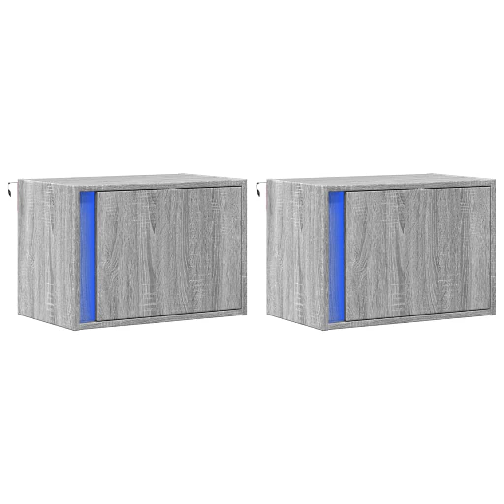 vidaXL Wiszące szafki nocne z LED, 2 szt., szary dąb sonoma