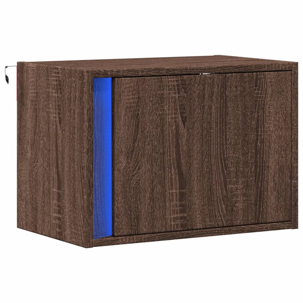 vidaXL Wisząca szafka nocna z podświetleniem LED, brązowy dąb