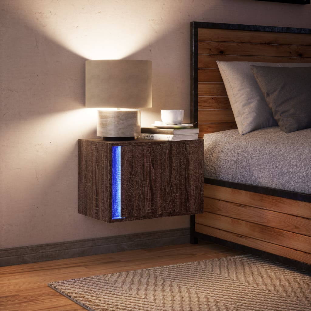 vidaXL Wisząca szafka nocna z podświetleniem LED, brązowy dąb