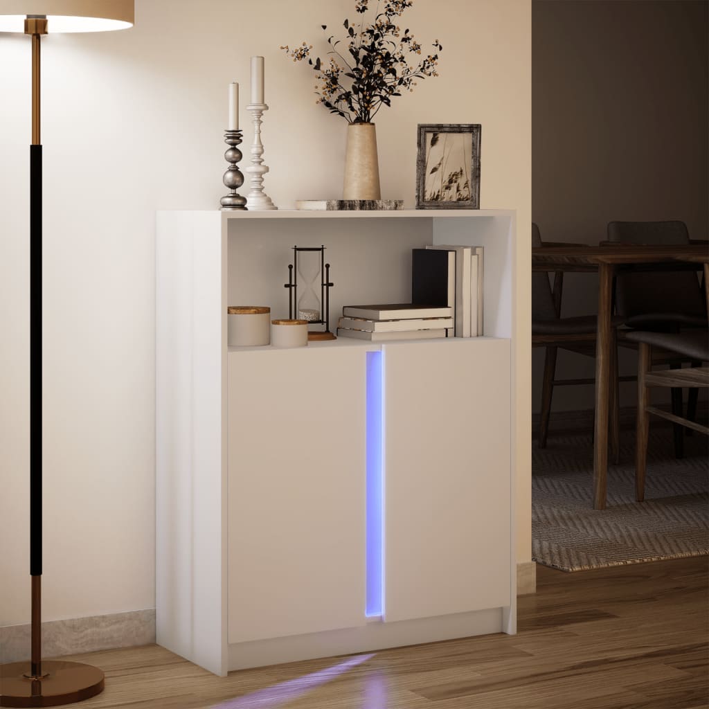 vidaXL Szafka z LED, biała, 77x34x100 cm, materiał drewnopochodny