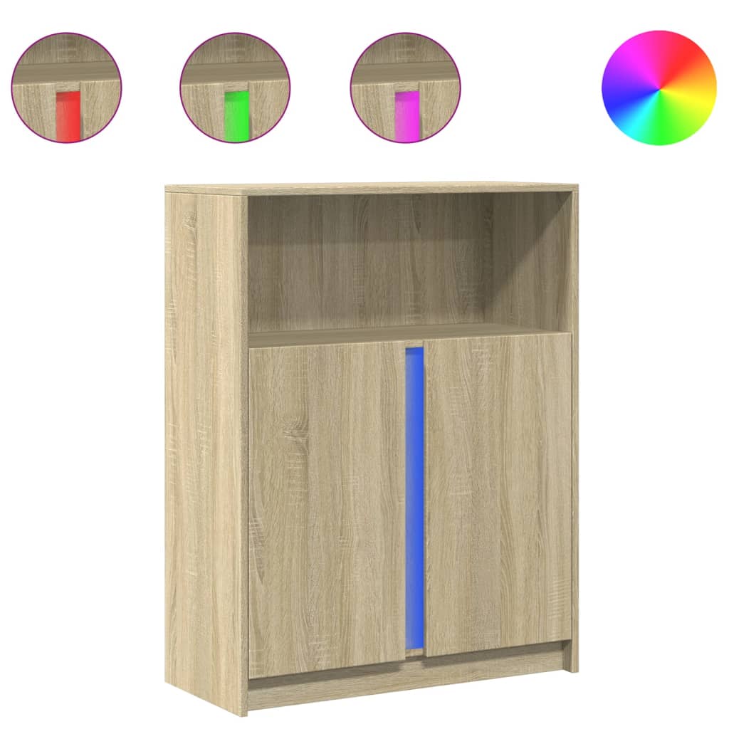 vidaXL Szafka z LED, dąb sonoma, 77x34x100 cm, materiał drewnopochodny