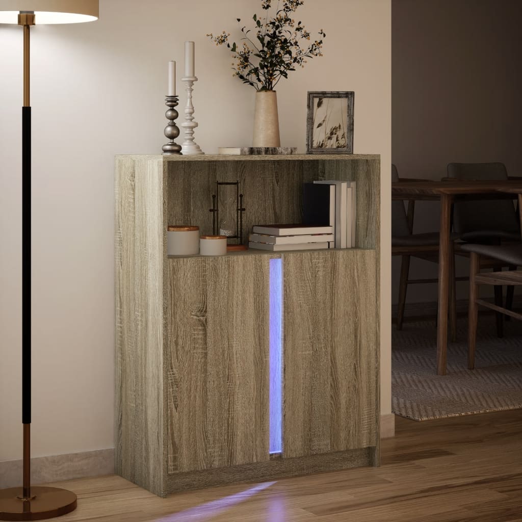 vidaXL Szafka z LED, dąb sonoma, 77x34x100 cm, materiał drewnopochodny