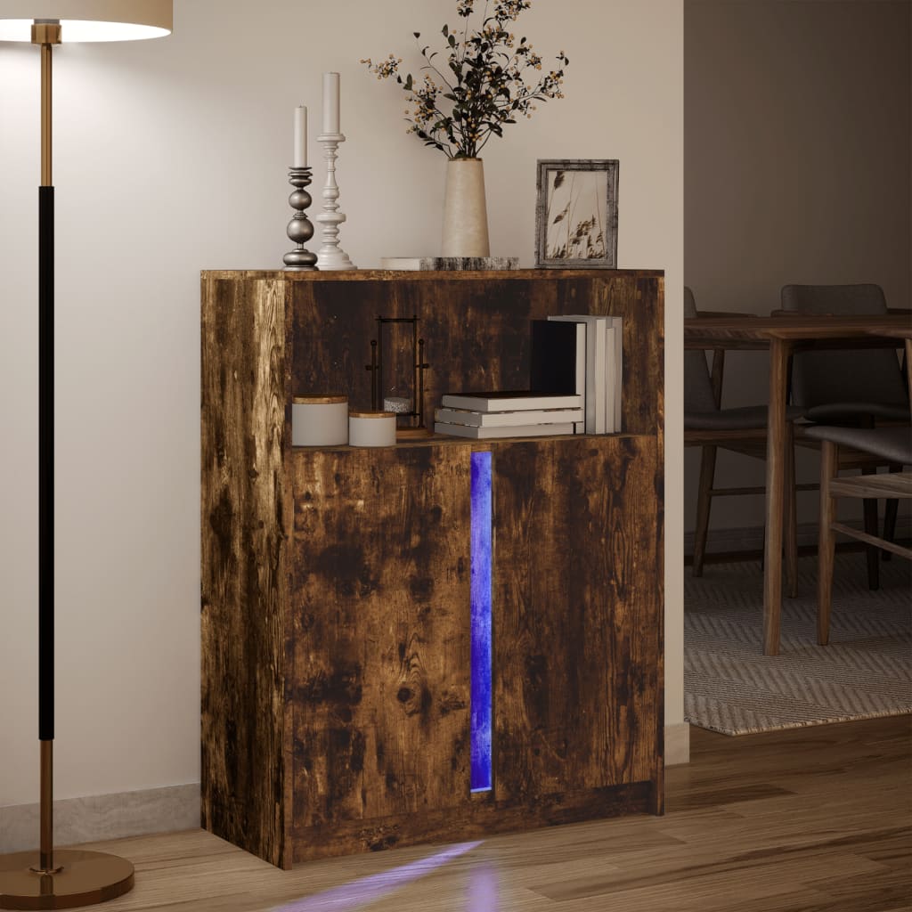 vidaXL Szafka z LED, przydymiony dąb, 77x34x100 cm