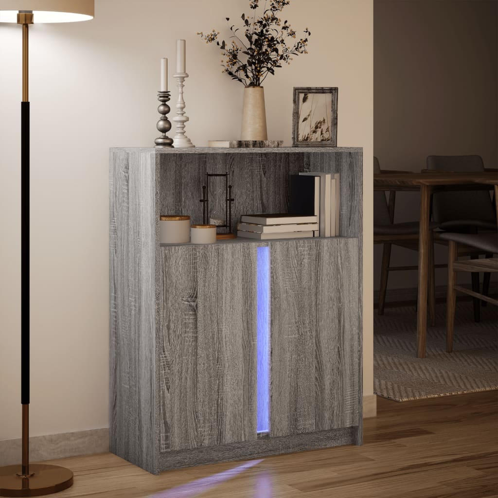 vidaXL Szafka z LED, szary dąb sonoma, 77x34x100 cm