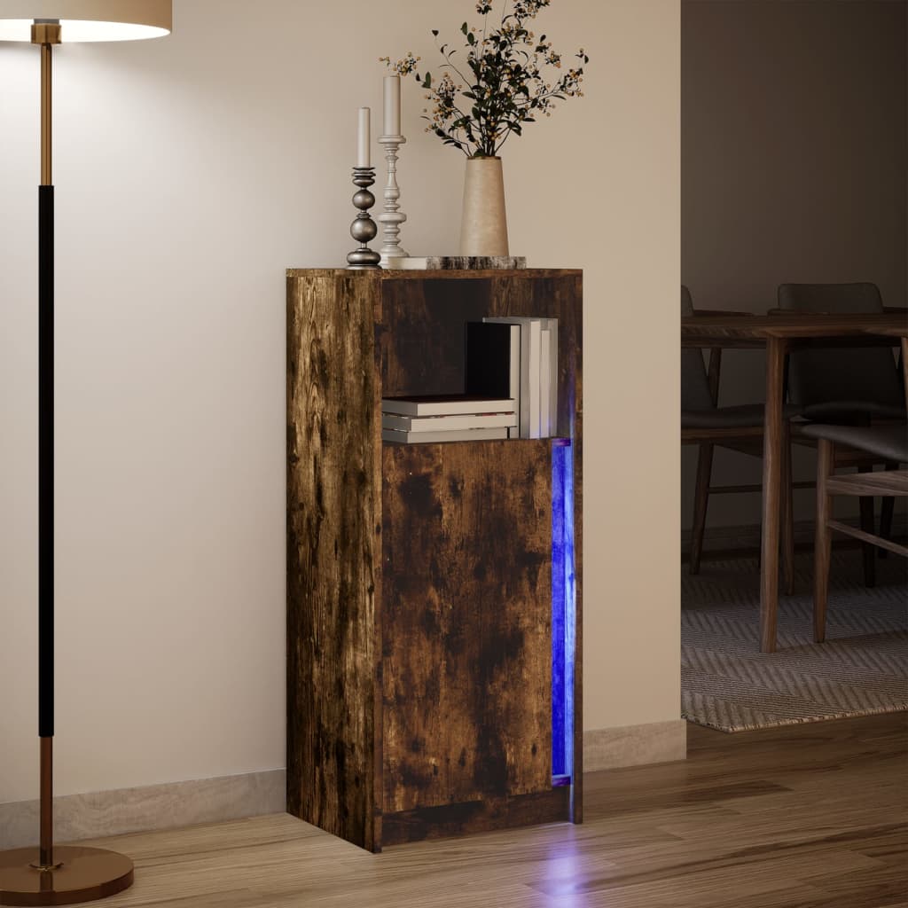 vidaXL Szafka z LED, przydymiony dąb, 42,5x34x100 cm