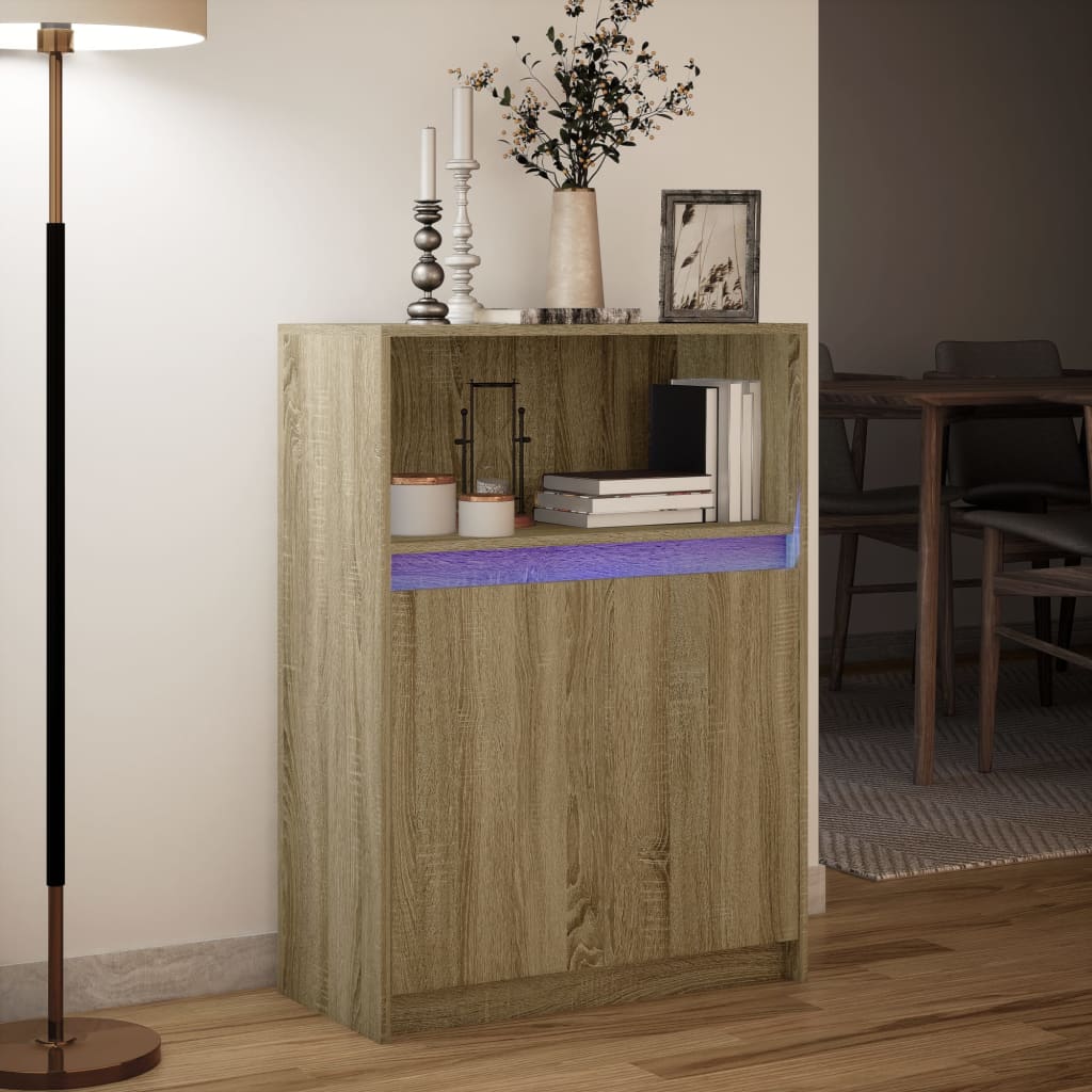 vidaXL Szafka z LED, dąb sonoma, 72x34x100 cm, materiał drewnopochodny
