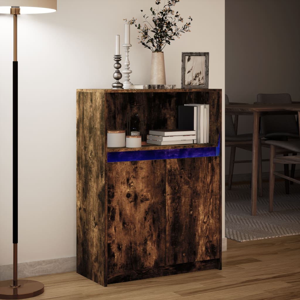 vidaXL Szafka z LED, przydymiony dąb, 72x34x100 cm