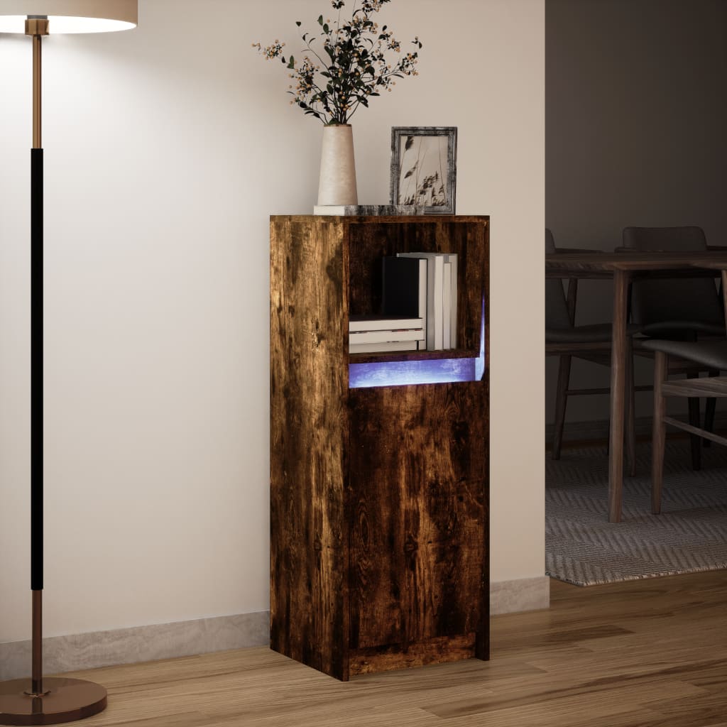 vidaXL Szafka z LED, przydymiony dąb, 38x34x100 cm