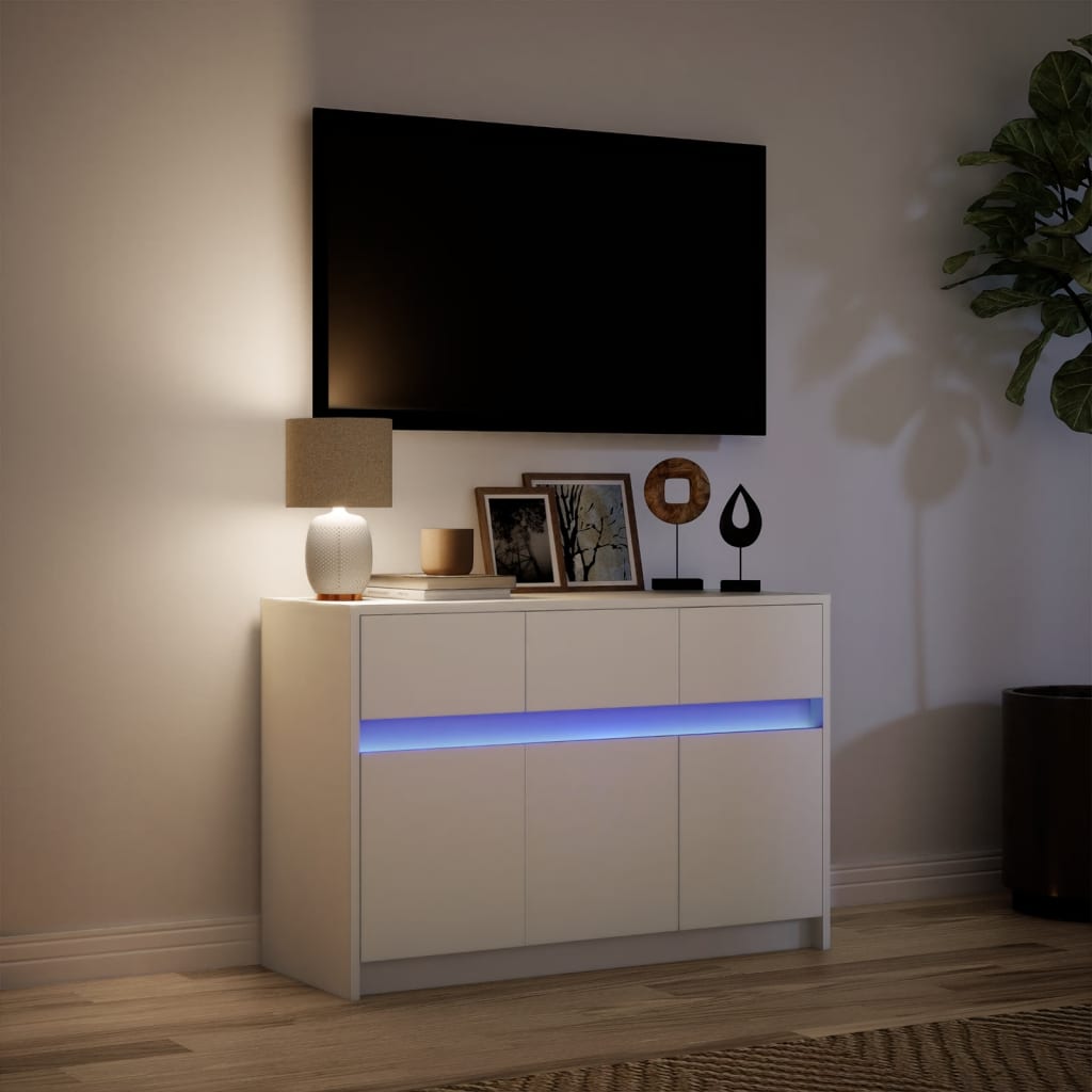 vidaXL Szafka TV z LED, biała, 91x34x61 cm, materiał drewnopochodny