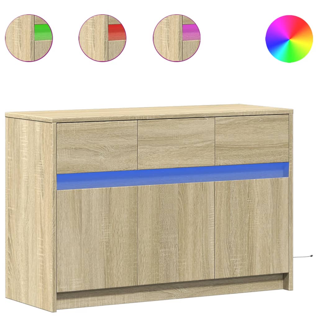 vidaXL Szafka TV z LED, dąb sonoma, 91x34x61 cm