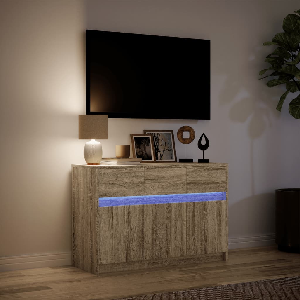 vidaXL Szafka TV z LED, dąb sonoma, 91x34x61 cm