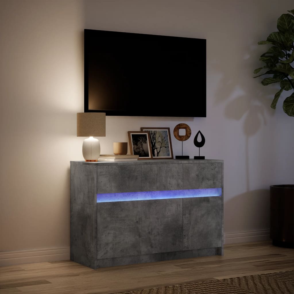 vidaXL Szafka TV z LED, szarość betonu, 91x34x61 cm